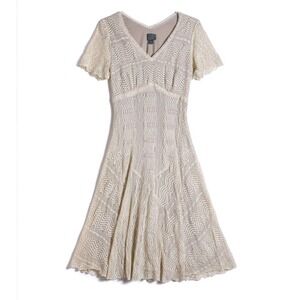Rabbit Rabbit Rabbit Designs Ivory Crochet Lace Midi Dress 10 Boho Cottagecore